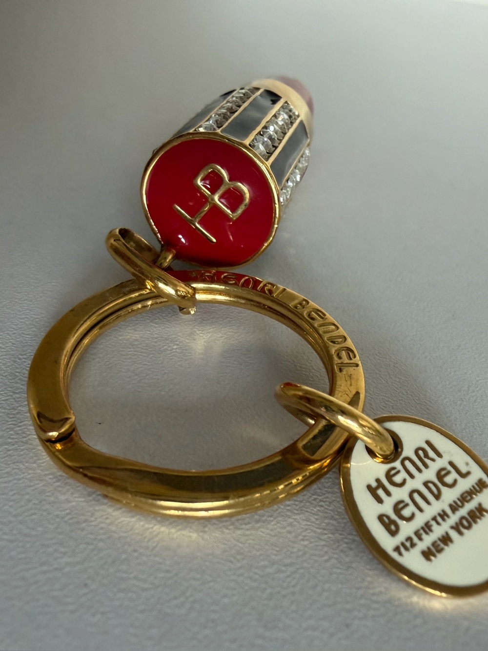 Henri Bendel New York Lipstick Key Chain Key Ring Fob Chain Crystal - Picture 4 of 4